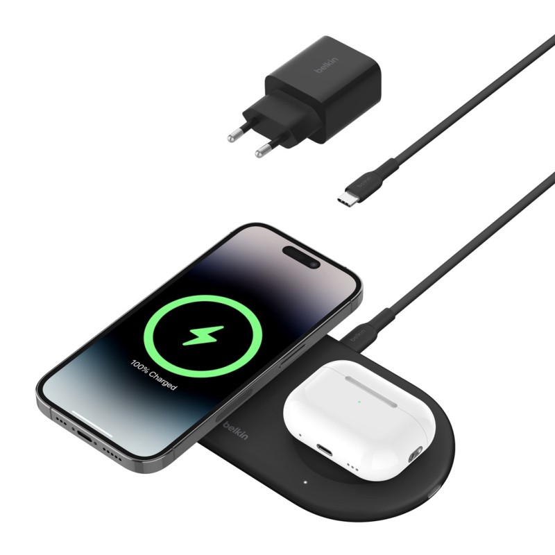 Belkin WIZ021VFBK - 2-in-1 wireless charging pad with Qi2 technology 15 W, black Belkin WIZ021VFBK - 2-in-1 wireless charging pad with Qi2 technology 15 W, black