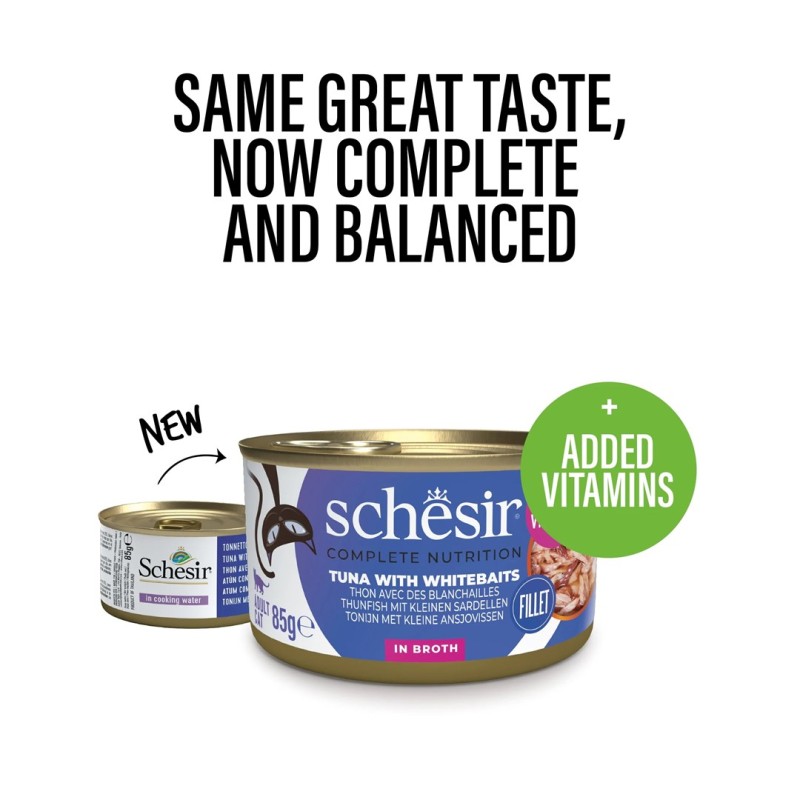 SCHESIR in cooking water Tuna with whitebait - wet cat food - 85 g SCHESIR in cooking water Tuna with whitebait - wet cat food - 85 g