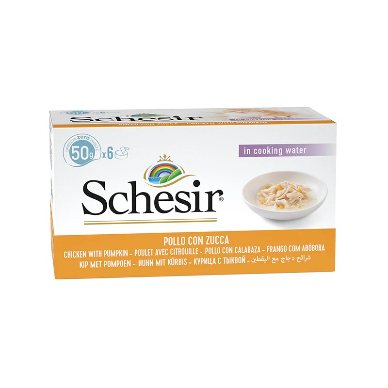 SCHESIR Chicken fillets with pumpkin in broth - wet cat food - 6x50g SCHESIR Chicken fillets with pumpkin in broth - wet cat food - 6x50g