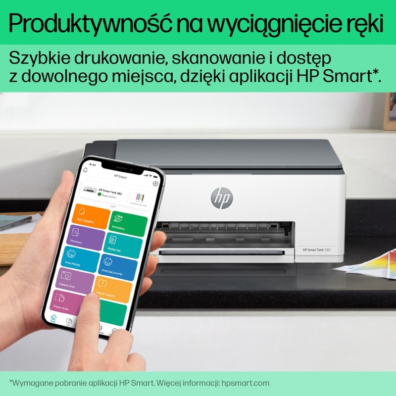 HP Smart Tank 580 All-in-One Printer, Home and home office, Print, copy, scan, Wireless; High-volume printer tank; Print from phone or tablet; Scan to PDF HP Smart Tank 580 All-in-One Printer, Home and home office, Print, copy, scan, Wireless; High-volume printer tank; Print from phone or tablet; Scan to PDF