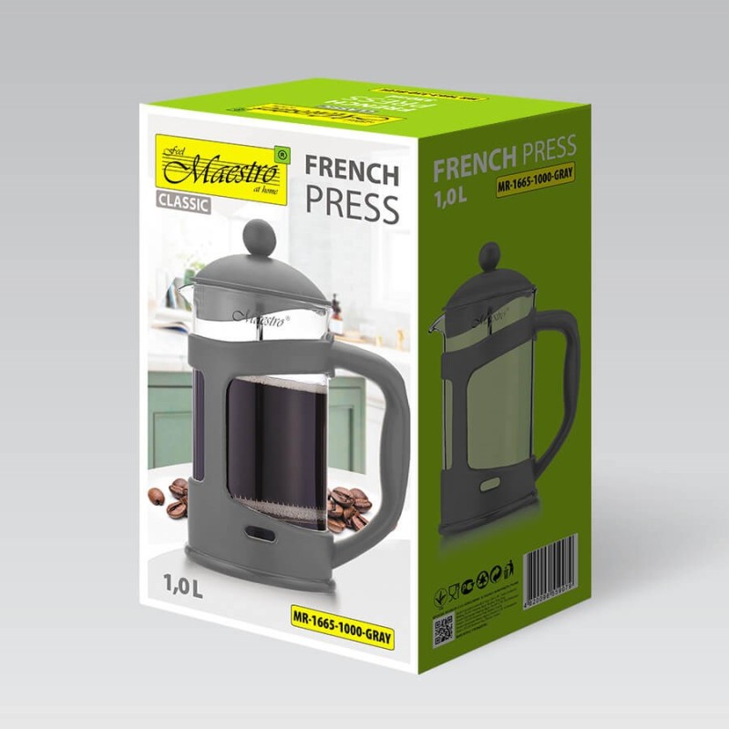 French press MAESTRO MR-1665 (MR-1665-1000-GRAY) 1000 ml Grey French press MAESTRO MR-1665 (MR-1665-1000-GRAY) 1000 ml Grey