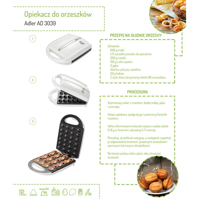 Peanut/cookie toaster (24 pieces) Adler AD 3039 white Peanut/cookie toaster (24 pieces) Adler AD 3039 white