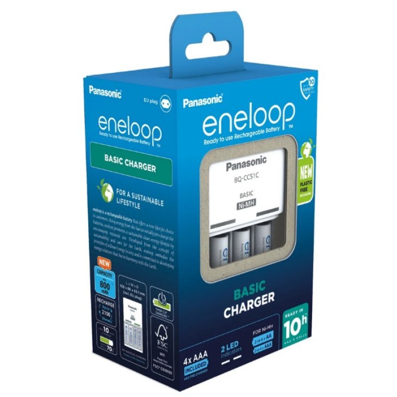 Battery charger PANASONIC Eneloop Basic BQ-CC51 + 4x AAA 800 mAh (K-KJ51MCD04E) Battery charger PANASONIC Eneloop Basic BQ-CC51 + 4x AAA 800 mAh (K-KJ51MCD04E)