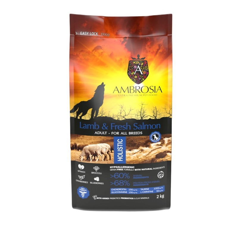 AMBROSIA Lamb and fresh salmon - dry dog food - 2kg