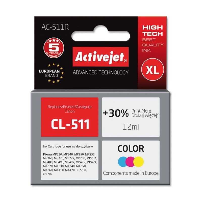 Activejet AC-511R Ink cartridge (replacement for Canon CL-511; Premium; 12 ml; color)