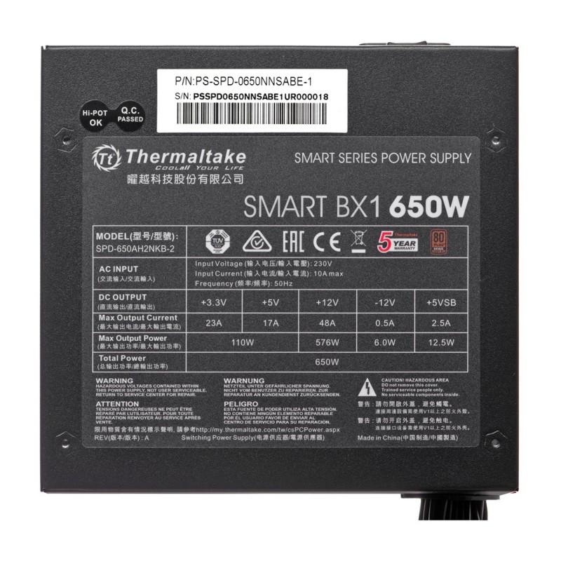 Thermaltake Smart BX1 power supply unit 650 W 24-pin ATX ATX Black Thermaltake Smart BX1 power supply unit 650 W 24-pin ATX ATX Black