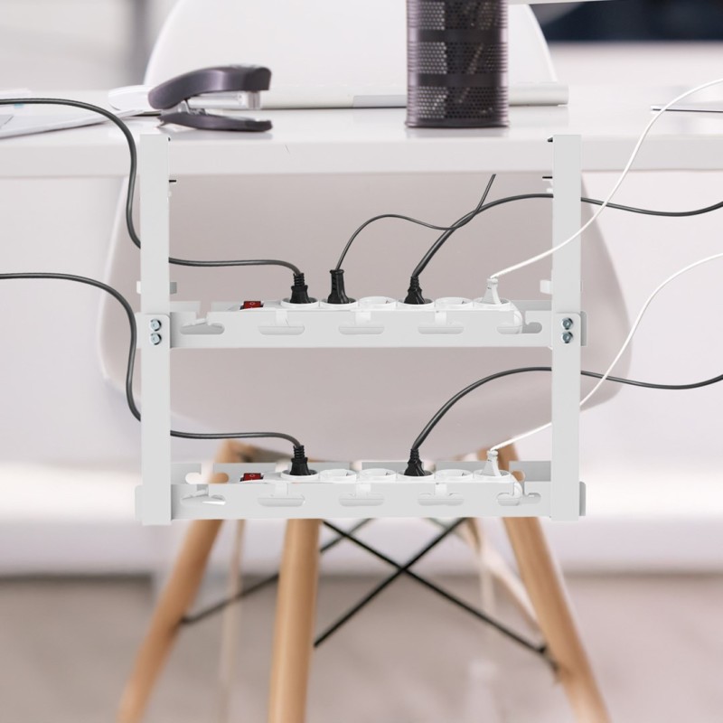 Maclean under-desk cable organizer, max. load 5kg, 2 levels, white, MC-104 W