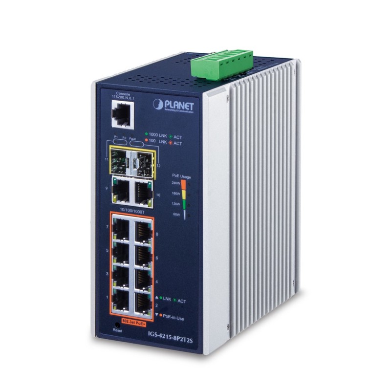 PLANET IGS-4215-8P2T2S network switch Managed L2/L4 Gigabit Ethernet (10/100/1000) Power over Ethernet (PoE) Blue, Silver PLANET IGS-4215-8P2T2S network switch Managed L2/L4 Gigabit Ethernet (10/100/1000) Power over Ethernet (PoE) Blue, Silver