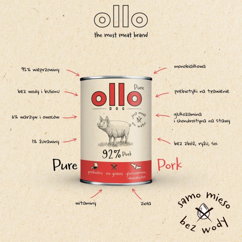 OLLO Pure Pork - wet dog food - 850g