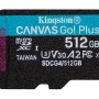Kingston Technology 512GB microSDXC Canvas Go Plus Gen4 200R A2 U3 Single Pack w/o ADP