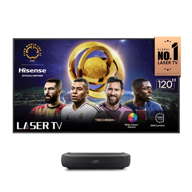Hisense 120L9HA projection TV Ultra short throw projector 3000 ANSI lumens DLP UHD 4K (3840x2160) Black Hisense 120L9HA projection TV Ultra short throw projector 3000 ANSI lumens DLP UHD 4K (3840x2160) Black