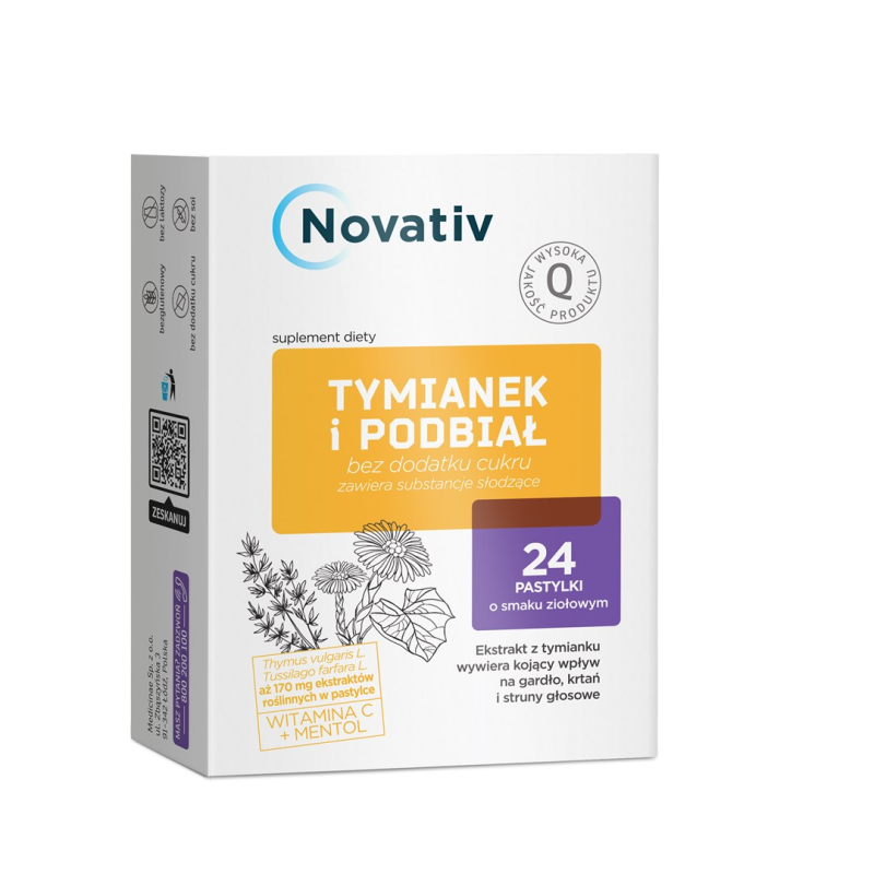 Novativ Thyme and coltsfoot, 24 lozenges Novativ Thyme and coltsfoot, 24 lozenges