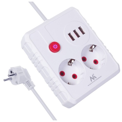 Maclean power strip, extender 2 sockets + 3xUSB, 110-240V AC 50/60Hz, 2.1A max 2500W, 3 m, white, MCE388 W Maclean power strip, extender 2 sockets + 3xUSB, 110-240V AC 50/60Hz, 2.1A max 2500W, 3 m, white, MCE388 W