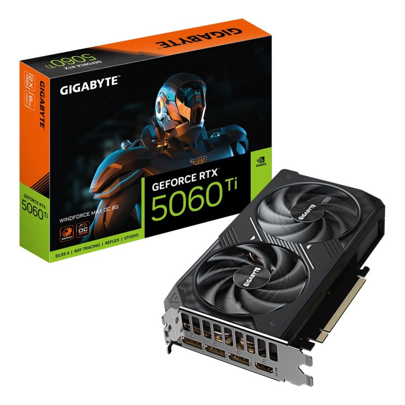 GIGABYTE GeForce RTX 5060 Ti WINDFORCE MAX OC 8G Graphics Card - 8GB GDDR7, 128bit, PCI-E 5.0, 2587MHz Core Clock, 3 x DP, 1 x HDMI, NVIDIA DLSS 4, GV-N506TWF2MAX OC-8GD GIGABYTE GeForce RTX 5060 Ti WINDFORCE MAX OC 8G Graphics Card - 8GB GDDR7, 128bit, PCI-E 5.0, 2587MHz Core Clock, 3 x DP, 1 x HDMI, NVIDIA DLSS 4, GV-N506TWF2MAX OC-8GD