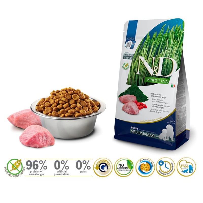 FARMINA N&D Spirulina Lamb Puppy MED/MAXI - dry dog food - 2 kg FARMINA N&D Spirulina Lamb Puppy MED/MAXI - dry dog food - 2 kg