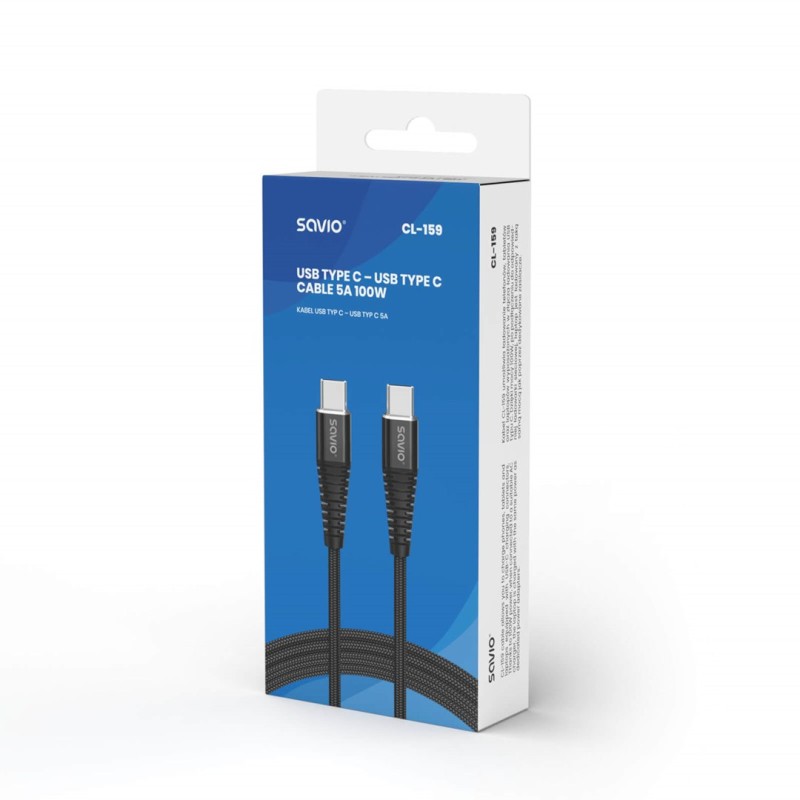Savio CL-159 USB cable 1 m USB 2.0 USB C - USB C Black Savio CL-159 USB cable 1 m USB 2.0 USB C - USB C Black