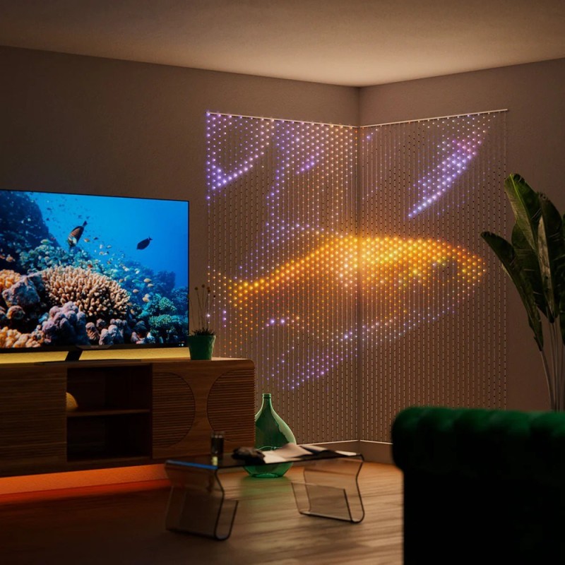 Twinkly Matrix - 480 RGB LED Pearl-shaped lights, clear wire, 3.3x3.3ft F-plug type