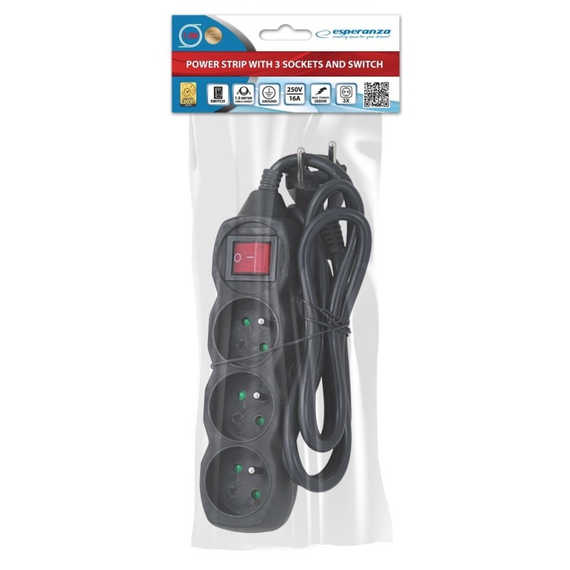 Esperanza ELK210K Power strip 3GN/1,5M Black Esperanza ELK210K Power strip 3GN/1,5M Black