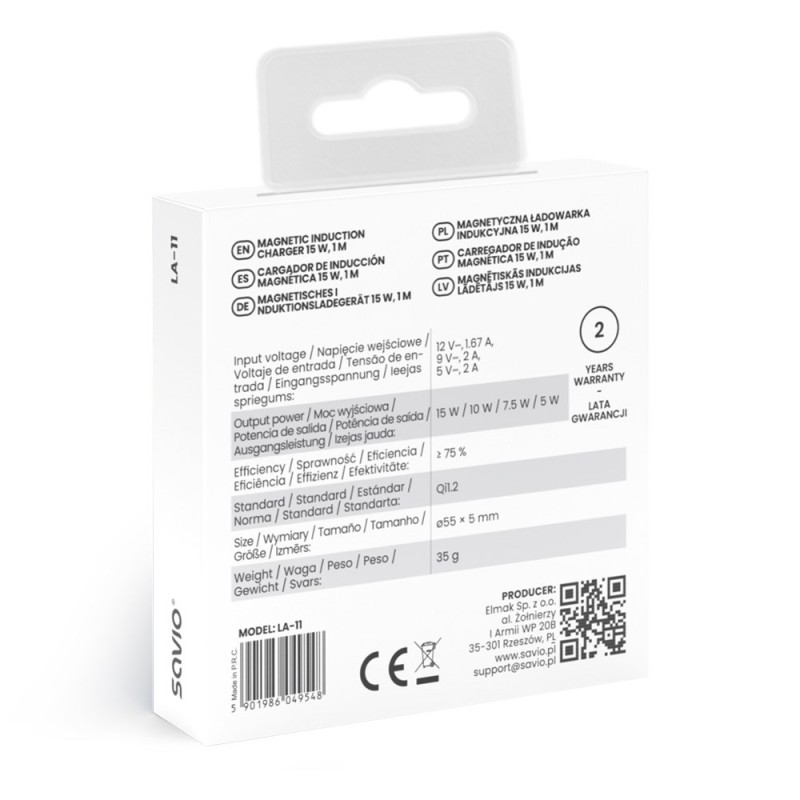 Magnetic Wireless Charger 15 W, 1 m, LA-11 Magnetic Wireless Charger 15 W, 1 m, LA-11