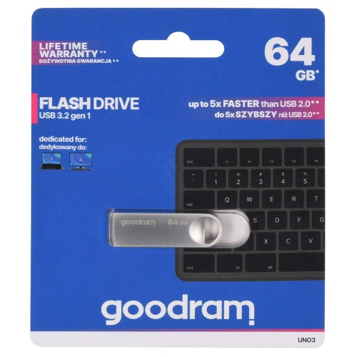 Goodram USB UNO3-0640S0R11 USB flash drive 64 GB USB Type-A 3.2 Gen 1 (3.1 Gen 1) Silver Goodram USB UNO3-0640S0R11 USB flash drive 64 GB USB Type-A 3.2 Gen 1 (3.1 Gen 1) Silver