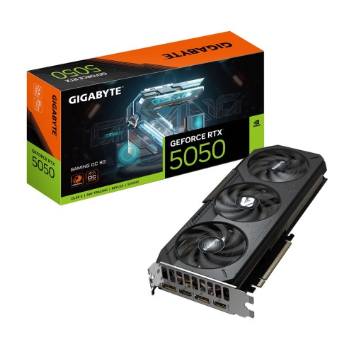 GIGABYTE GeForce RTX 5050 GAMING OC 8G Graphics Card - 8GB GDDR6, 128bit, PCI-E 5.0, 2632MHz Core Clock, 2 x DP, 2 x HDMI, NVIDIA DLSS 4, GV-N5050GAMING OC-8GD GIGABYTE GeForce RTX 5050 GAMING OC 8G Graphics Card - 8GB GDDR6, 128bit, PCI-E 5.0, 2632MHz Core Clock, 2 x DP, 2 x HDMI, NVIDIA DLSS 4, GV-N5050GAMING OC-8GD
