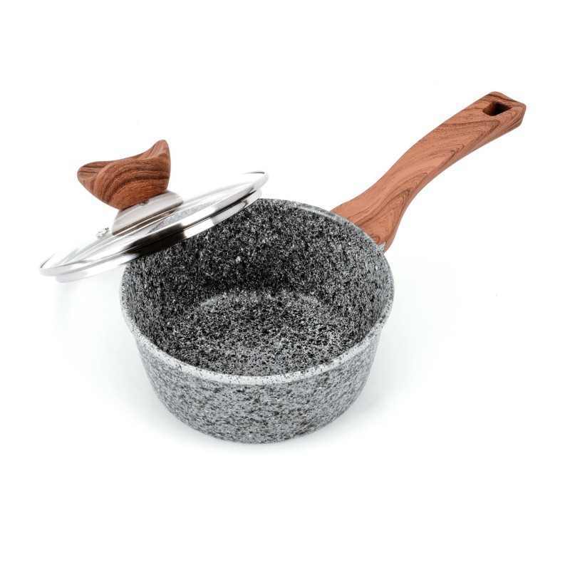 PROMIS Set of pots GRANITE, saucepan 16 cm, pots 20,24,28 brown handles PROMIS Set of pots GRANITE, saucepan 16 cm, pots 20,24,28 brown handles