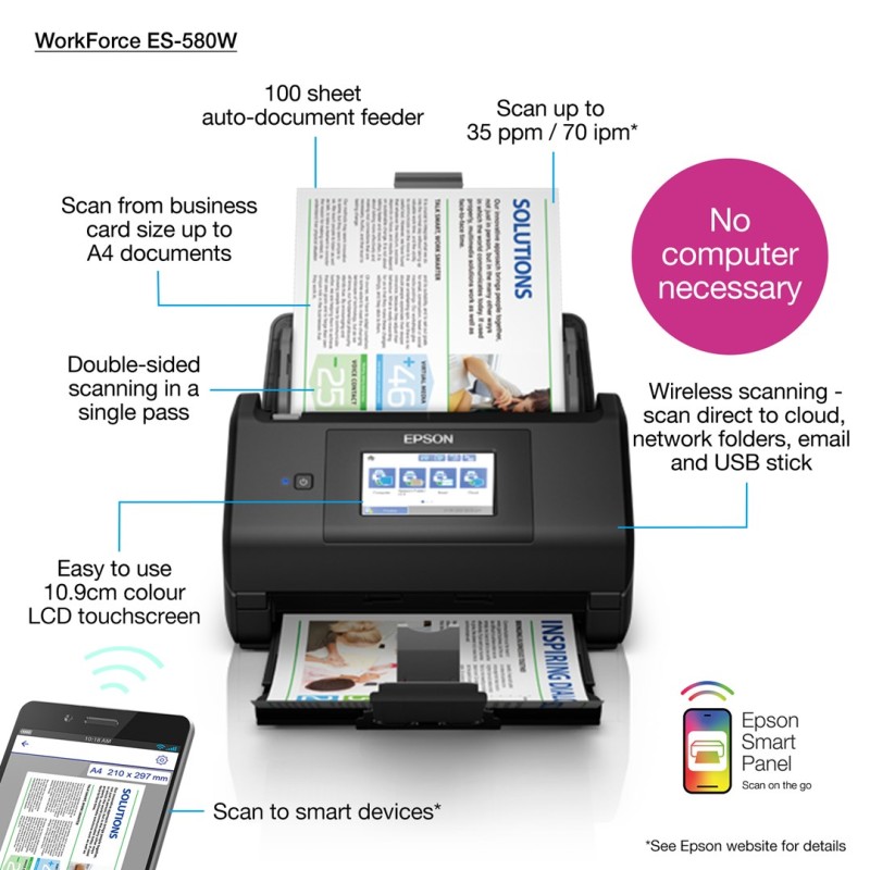 Epson WorkForce ES-580W Sheet-fed scanner 600 x 600 DPI A4 Black Epson WorkForce ES-580W Sheet-fed scanner 600 x 600 DPI A4 Black