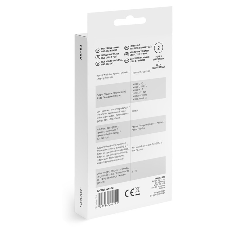 Savio AK-82 interface hub USB Type-C 5000 Mbit/s Black Savio AK-82 interface hub USB Type-C 5000 Mbit/s Black