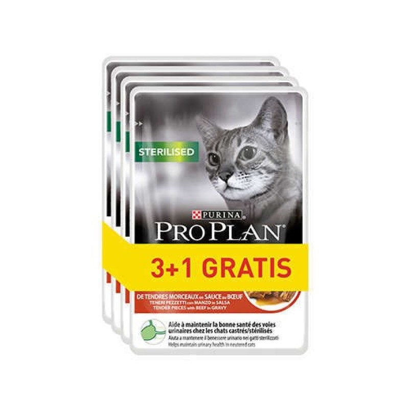 PURINA Pro Plan Sterilised Beef  - wet cat food - 85g 3+1