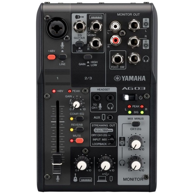 Yamaha AG03 MK2 - 3-channel live streaming mixer with USB audio interface, black Yamaha AG03 MK2 - 3-channel live streaming mixer with USB audio interface, black