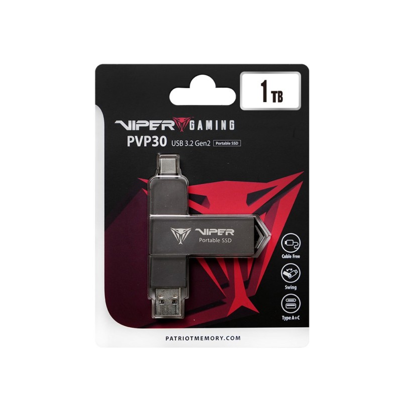 External Portable SSD Patriot Viper PVP30 Duo Compact 1TB 1000MB/s USB A+C 3.2 Gen2 (PVP301TB28UDG) External Portable SSD Patriot Viper PVP30 Duo Compact 1TB 1000MB/s USB A+C 3.2 Gen2 (PVP301TB28UDG)