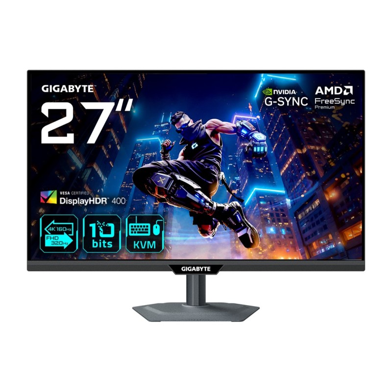 GIGABYTE M27UP 27” 4K UHD Gaming Monitor - Dual Mode (4K 160Hz or FHD 320Hz), 3840 x 2160, 1ms, 350 cd/m², FreeSync Premium Pro, DisplayHDR400, HDMI 2.1, Displayport 1.4