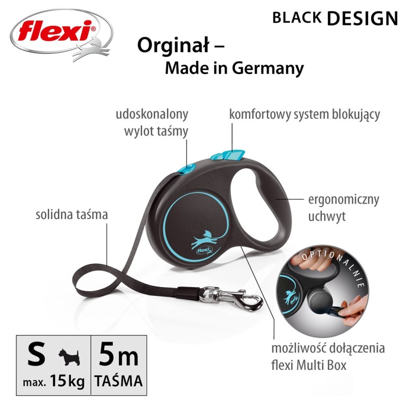 Flexi Automatic leash Black Design S 5 m, Blue Flexi Automatic leash Black Design S 5 m, Blue