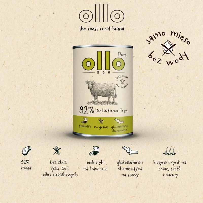 OLLO Pure Beef and Green tripe - wet dog food - 400g OLLO Pure Beef and Green tripe - wet dog food - 400g