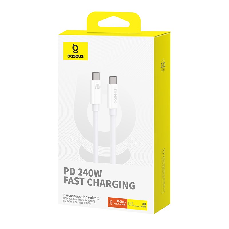Baseus Superior USB C to USB C data cable 1 m 240 W White Baseus Superior USB C to USB C data cable 1 m 240 W White
