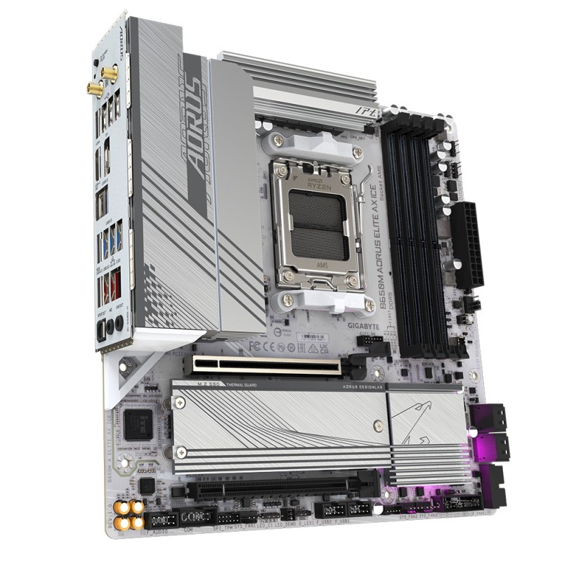 GIGABYTE B650M AORUS ELITE AX ICE Motherboard - AMD Ryzen 9000 Series CPUs, 12+2+2 Phases VRM, up to 8000MHz DDR5 (OC), 1xPCIe 5.0 + 1xPCIe 4.0 M.2, 2.5GbE LAN, WIFI 6E, USB 3.2 Gen 2x2 GIGABYTE B650M AORUS ELITE AX ICE Motherboard - AMD Ryzen 9000 Series CPUs, 12+2+2 Phases VRM, up to 8000MHz DDR5 (OC), 1xPCIe 5.0 + 1xPCIe 4.0 M.2, 2.5GbE LAN, WIFI 6E, USB 3.2 Gen 2x2