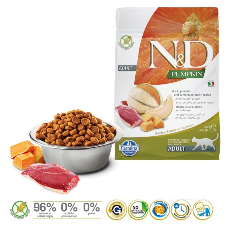 FARMINA N&D Pumpkin Cat Duck and Cantaloupe Melon Adult - dry cat food - 300 g FARMINA N&D Pumpkin Cat Duck and Cantaloupe Melon Adult - dry cat food - 300 g