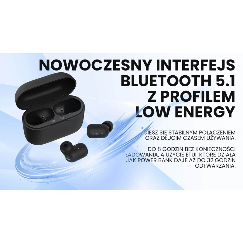 Savio TWS-09 IPX5 headphones/headset Wireless In-ear Music Bluetooth Black Savio TWS-09 IPX5 headphones/headset Wireless In-ear Music Bluetooth Black