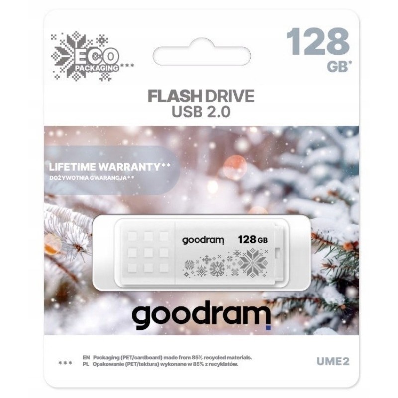 Goodram UME2 Winter USB flash drive 128 GB USB Type-A 2.0 (UME2-1280W0R11-WI) White Goodram UME2 Winter USB flash drive 128 GB USB Type-A 2.0 (UME2-1280W0R11-WI) White
