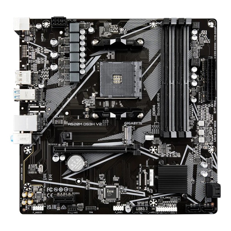 GIGABYTE A520M DS3H V2 Motherboard - Supports AMD Ryzen 5000 Series AM4 CPUs, up to 4733MHz DDR4 (OC), PCIe 3.0 x16, GbE LAN, USB 3.2 Gen 1 GIGABYTE A520M DS3H V2 Motherboard - Supports AMD Ryzen 5000 Series AM4 CPUs, up to 4733MHz DDR4 (OC), PCIe 3.0 x16, GbE LAN, USB 3.2 Gen 1