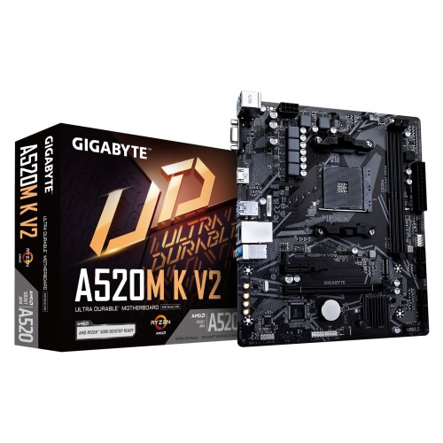 GIGABYTE A520M K V2 Motherboard - Supports AMD Ryzen 5000 Series AM4 CPUs, up to 5100MHz DDR4 (OC), PCIe Gen3 x4 M.2, GbE LAN, USB 3.2 Gen 1 GIGABYTE A520M K V2 Motherboard - Supports AMD Ryzen 5000 Series AM4 CPUs, up to 5100MHz DDR4 (OC), PCIe Gen3 x4 M.2, GbE LAN, USB 3.2 Gen 1