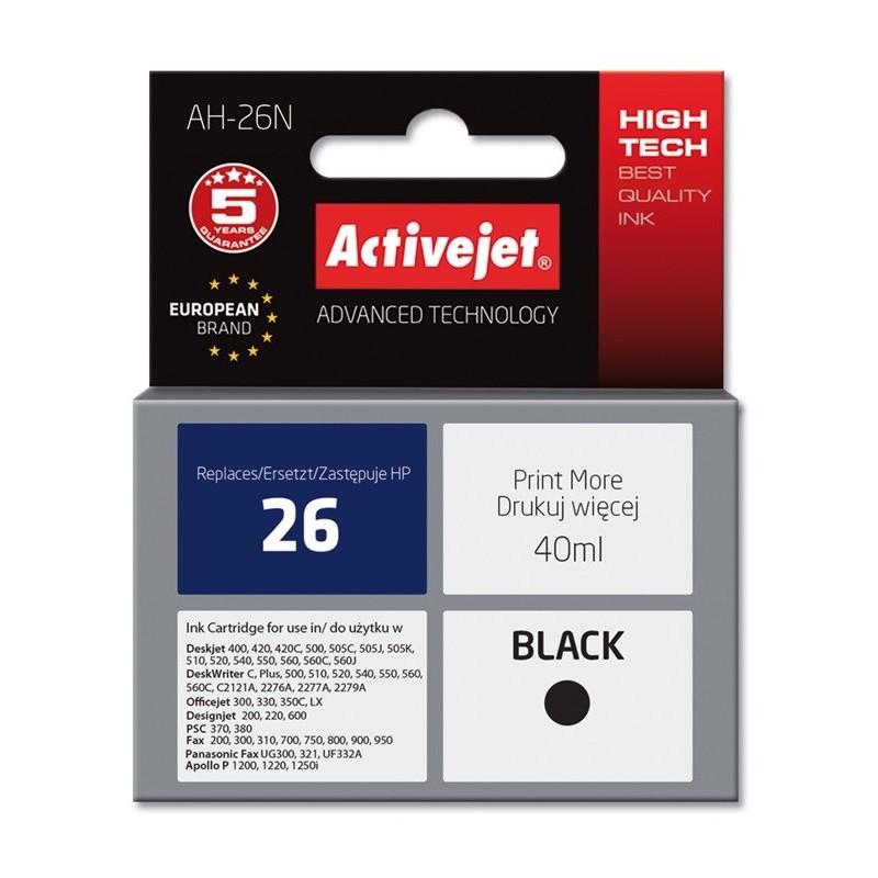 Activejet AH-26N Ink cartridge (replacement for HP 26 C51626A; Supreme; 40 ml; black)