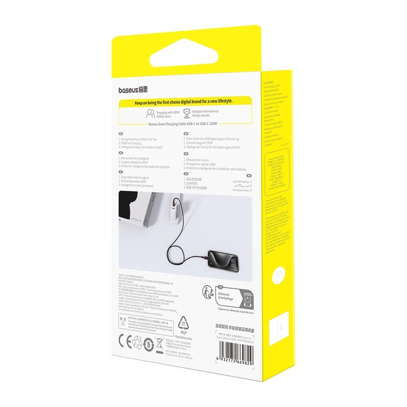 Baseus Dura Type C to Type C 100 W fast charging cable 1 m Black, Red Baseus Dura Type C to Type C 100 W fast charging cable 1 m Black, Red