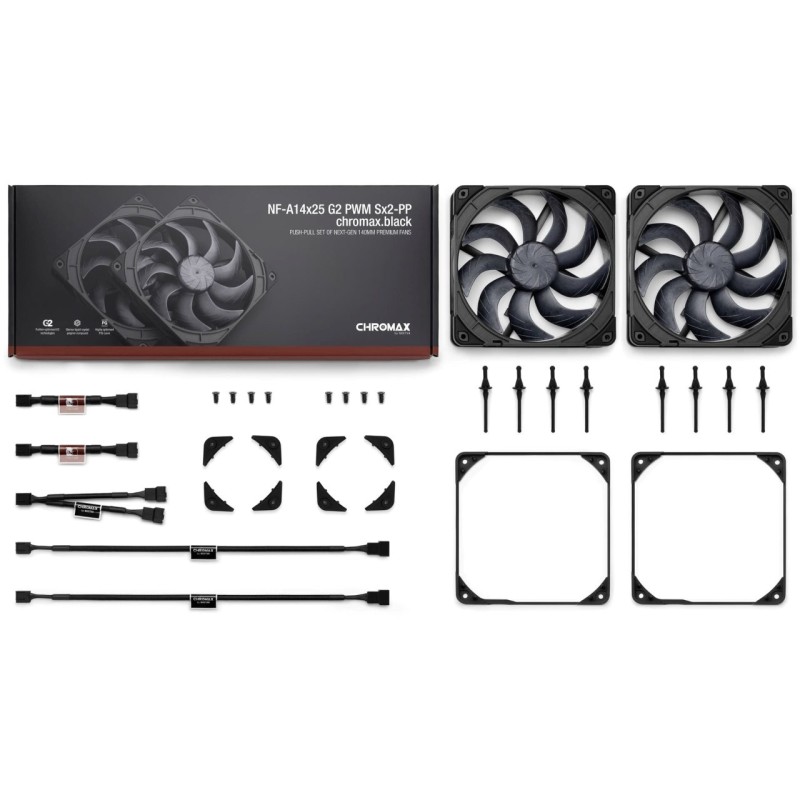 Noctua 140mm NF-A14x25 G2 PWM Sx2 PP chromax.black edition - dual fan set