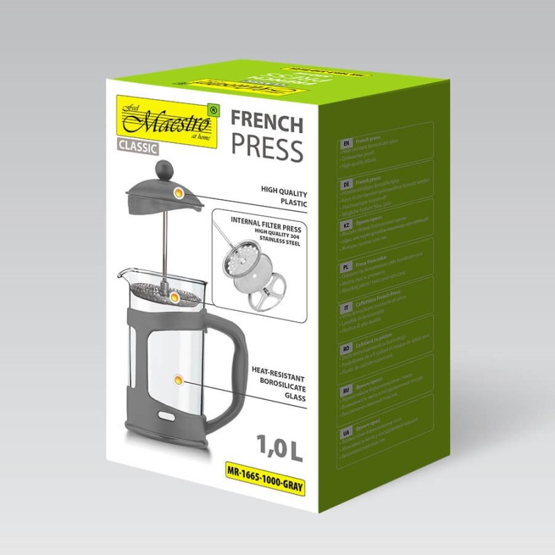 French press MAESTRO MR-1665 (MR-1665-1000-GRAY) 1000 ml Grey French press MAESTRO MR-1665 (MR-1665-1000-GRAY) 1000 ml Grey