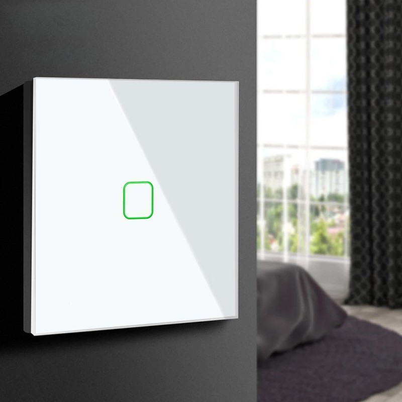 Maclean Energy MCE701W Touch light switch, single, glass, white with square button Maclean Energy MCE701W Touch light switch, single, glass, white with square button