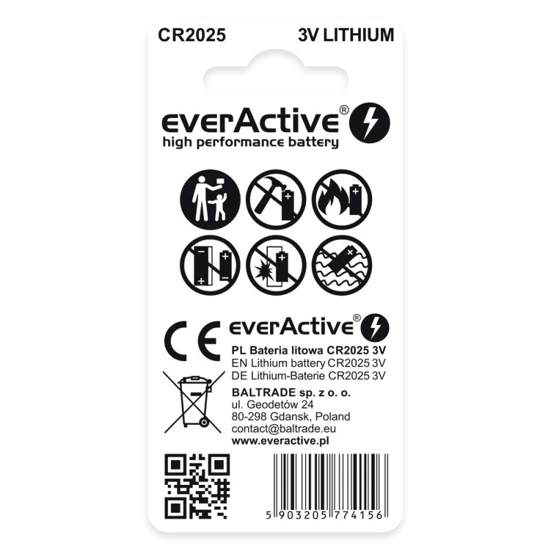 Lithium battery mini everActive CR2025 - blister 2 pcs.