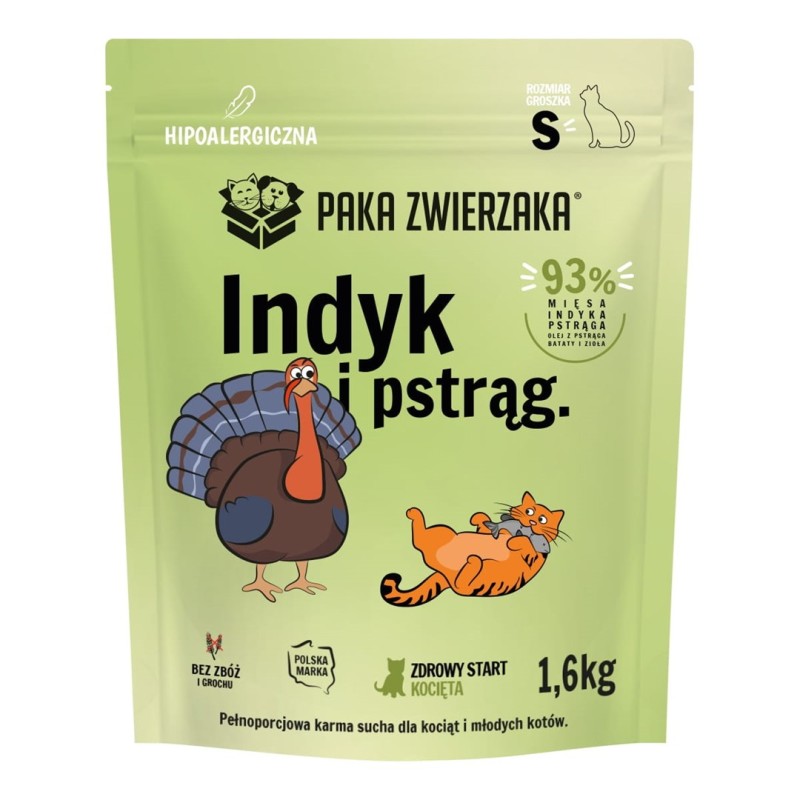 PAKA ZWIERZAKA Turkey with trout Kitten S - dry cat food - 1,6kg PAKA ZWIERZAKA Turkey with trout Kitten S - dry cat food - 1,6kg