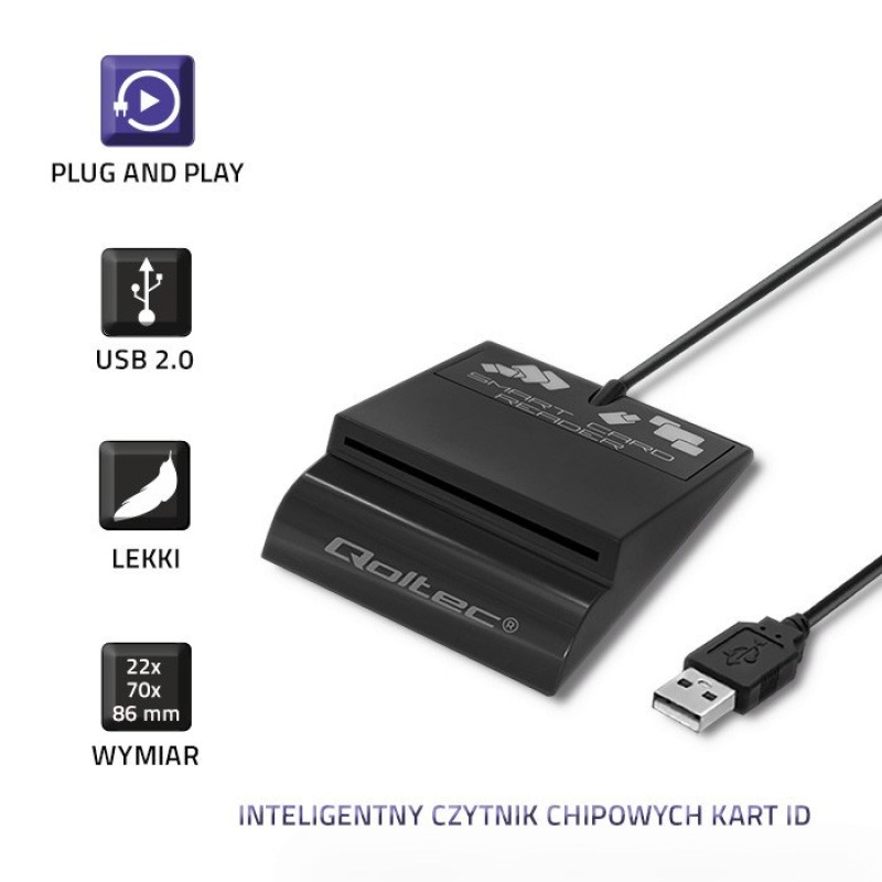 Qoltec 50636 Intelligent Smart ID chip card reader SCR-0636 | USB type C Qoltec 50636 Intelligent Smart ID chip card reader SCR-0636 | USB type C