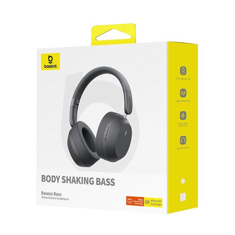 Baseus Bass 35 Max Headphones Wired & Wireless Head-band Music USB Type-C Bluetooth Grey Baseus Bass 35 Max Headphones Wired & Wireless Head-band Music USB Type-C Bluetooth Grey